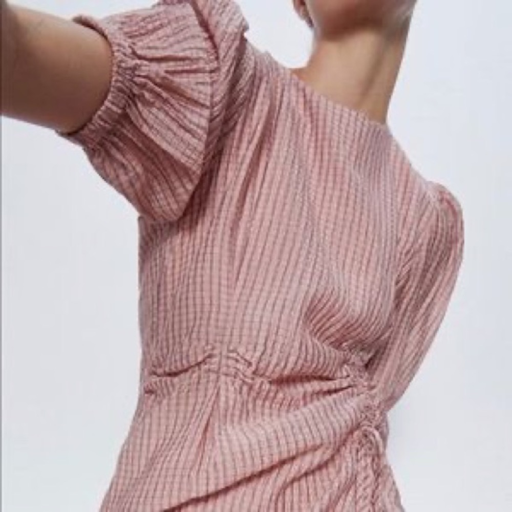 ZARA DRESS WITH GATHERED WAIST
AND PUFF SLEEVES - Picture 6 of 7